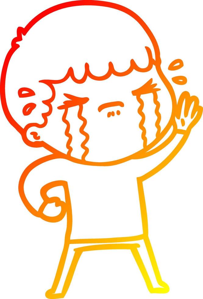 warm gradient line drawing cartoon man crying vector