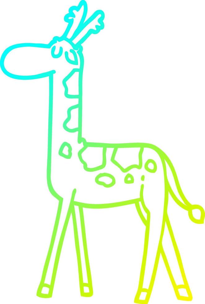 dibujo de línea de gradiente frío jirafa caminando de dibujos animados vector