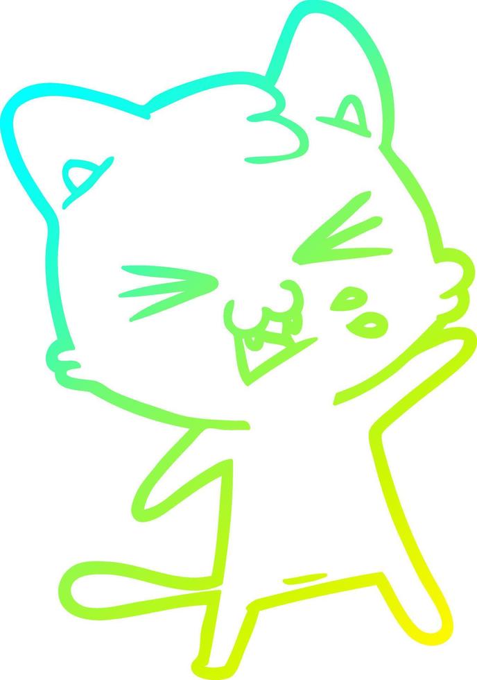 cold gradient line drawing cartoon cat hissing vector