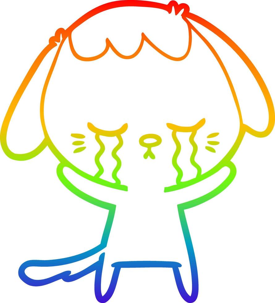 rainbow gradient line drawing cute puppy crying cartoon vector