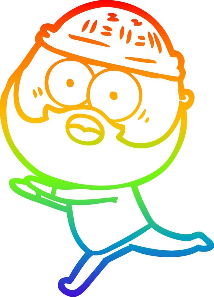 rainbow gradient line drawing cartoon bearded man running away vector