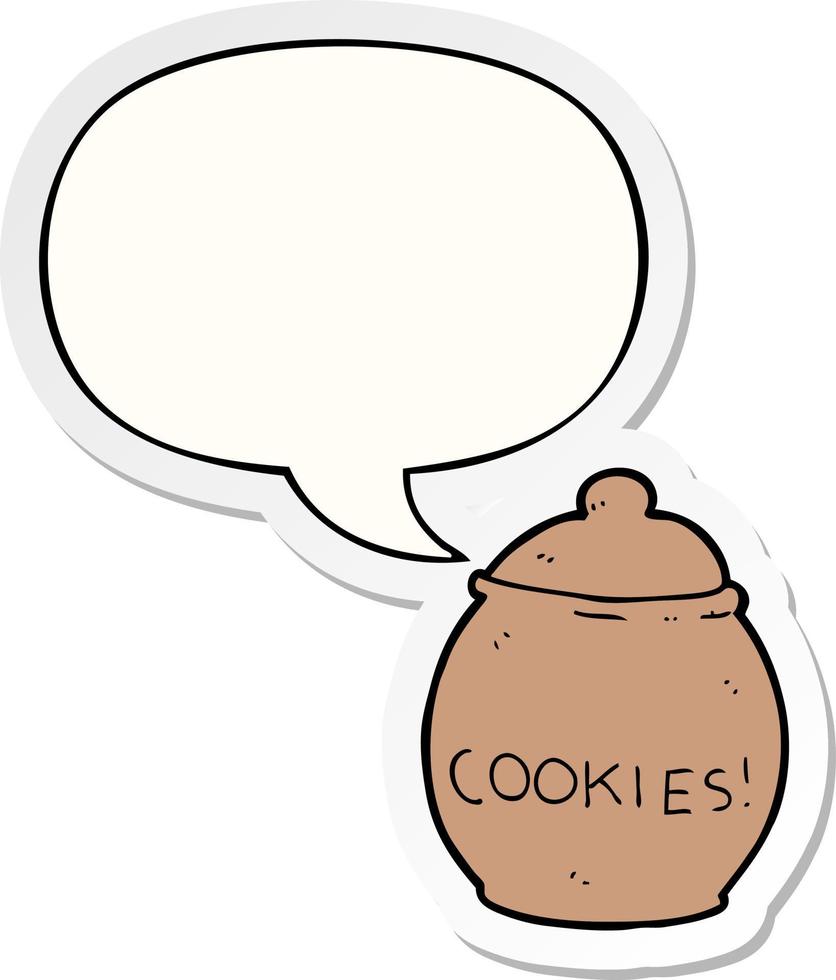caricatura, tarro de galletas, y, burbuja del discurso, pegatina vector
