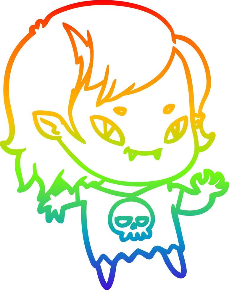 rainbow gradient line drawing cartoon friendly vampire girl waving vector