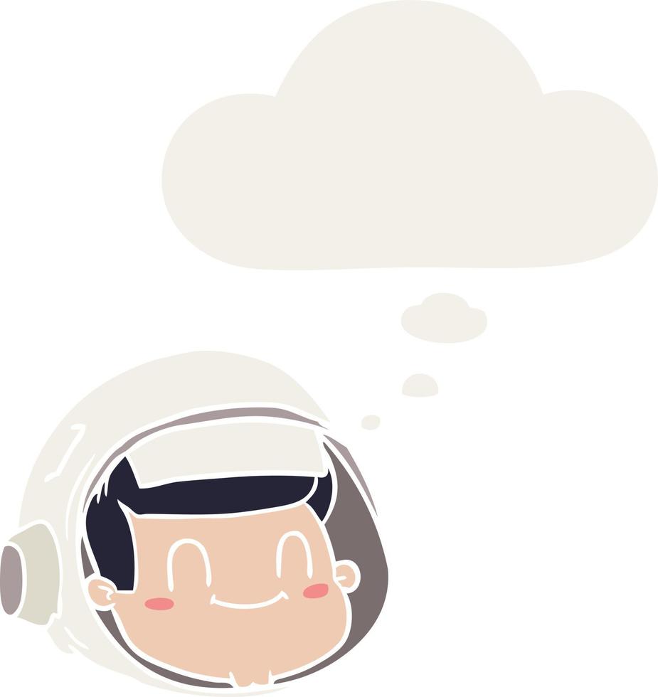 cartoon astronaut face and thought bubble in retro style vector