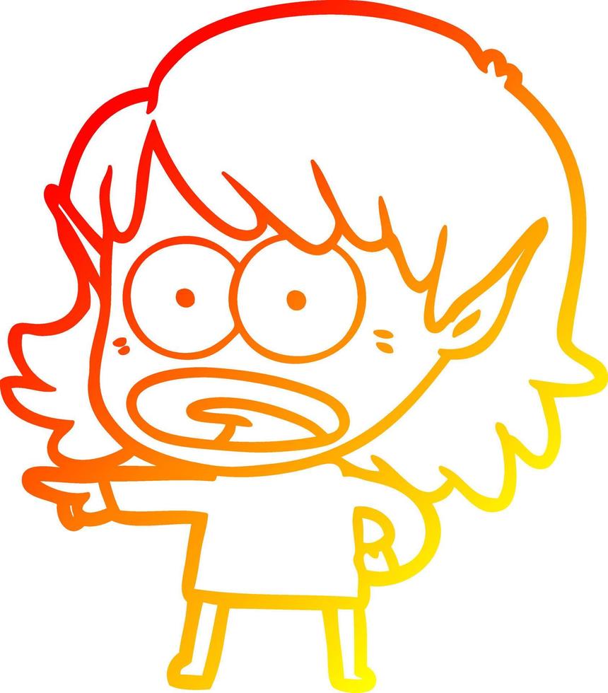 warm gradient line drawing cartoon shocked elf girl vector