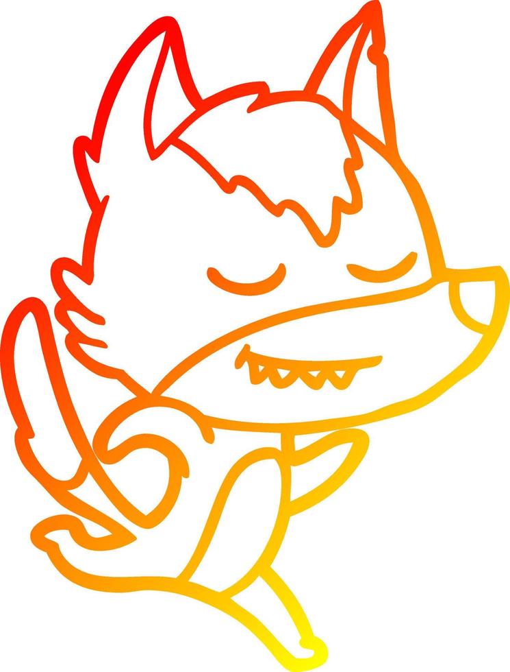 warm gradient line drawing friendly cartoon wolf vector