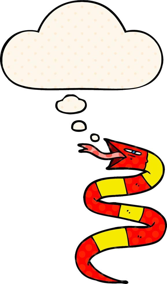 caricatura, serpiente, y, pensamiento, burbuja, en, cómico, estilo vector