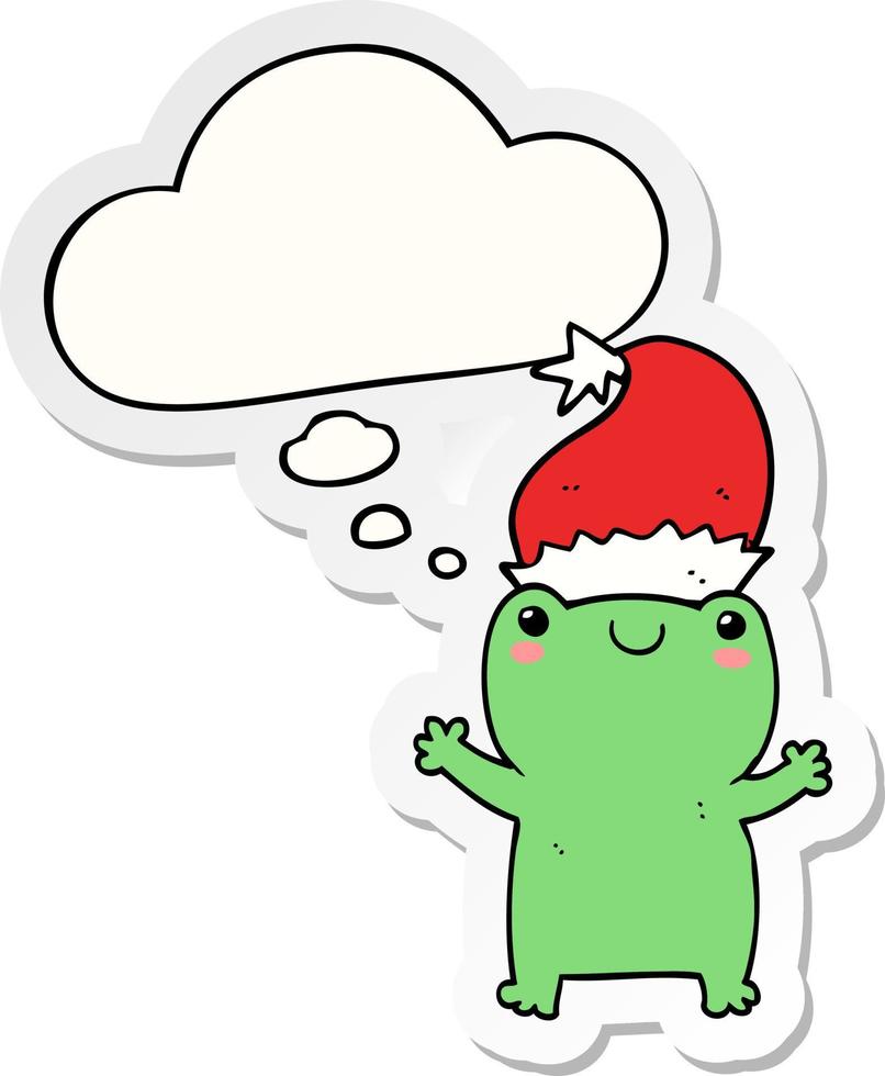 cute christmas frog and thought bubble as a printed sticker vector