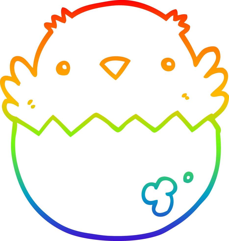 rainbow gradient line drawing cartoon chick hatching from egg vector