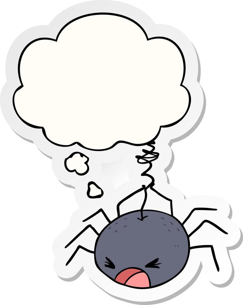 cartoon spider and thought bubble as a printed sticker vector