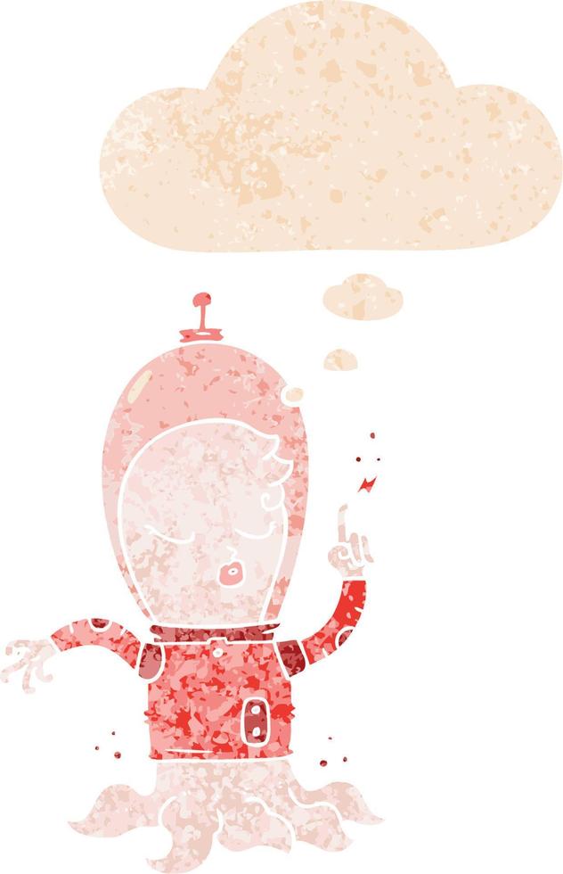 cute cartoon alien and thought bubble in retro textured style vector