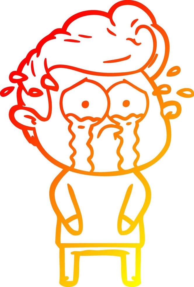 warm gradient line drawing cartoon crying man vector