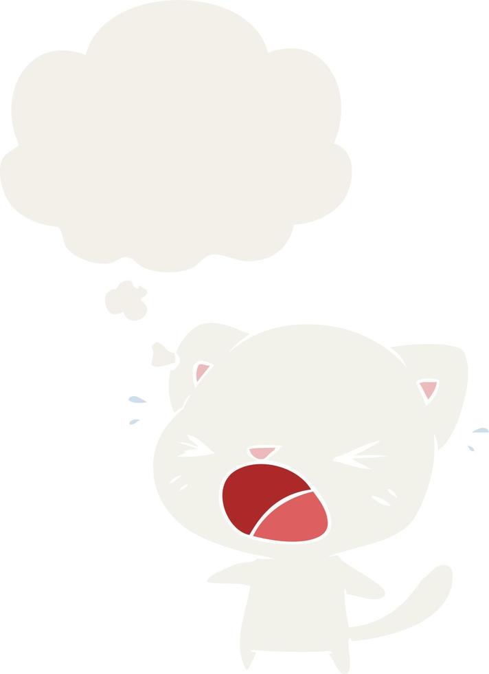 cartoon cat crying and thought bubble in retro style vector