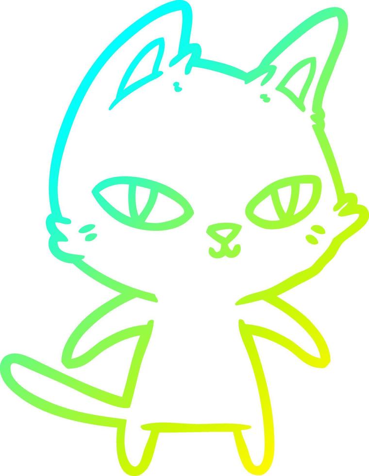cold gradient line drawing cartoon cat staring vector