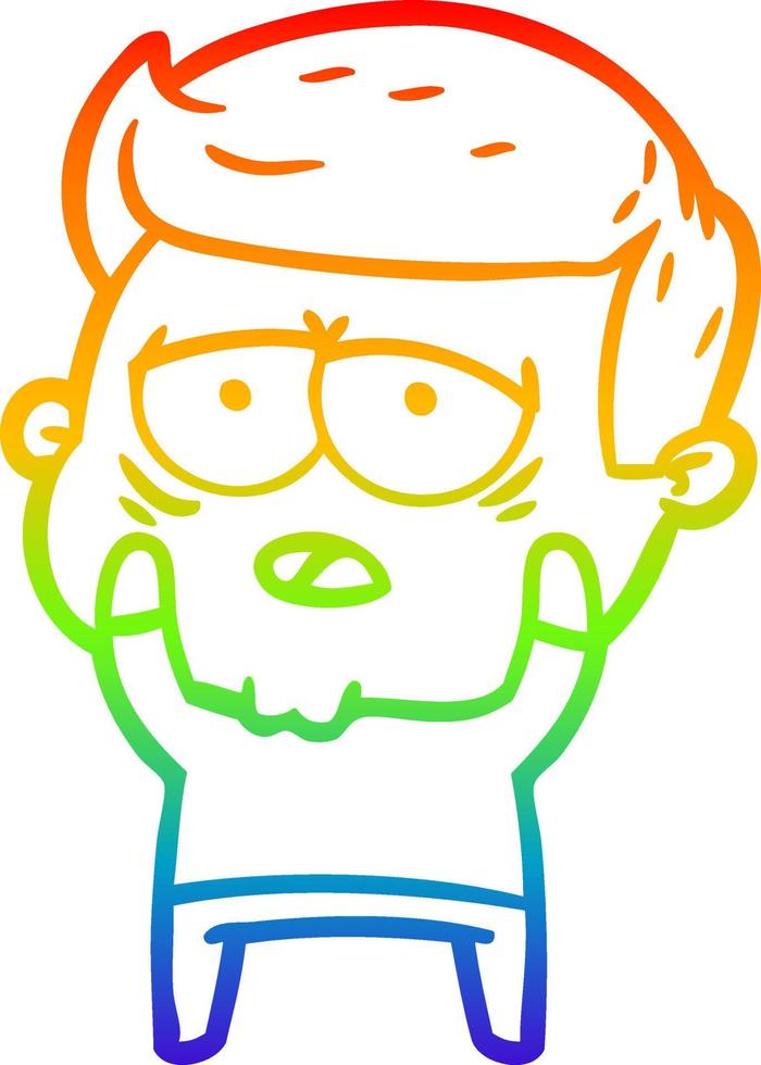 rainbow gradient line drawing cartoon tired man vector