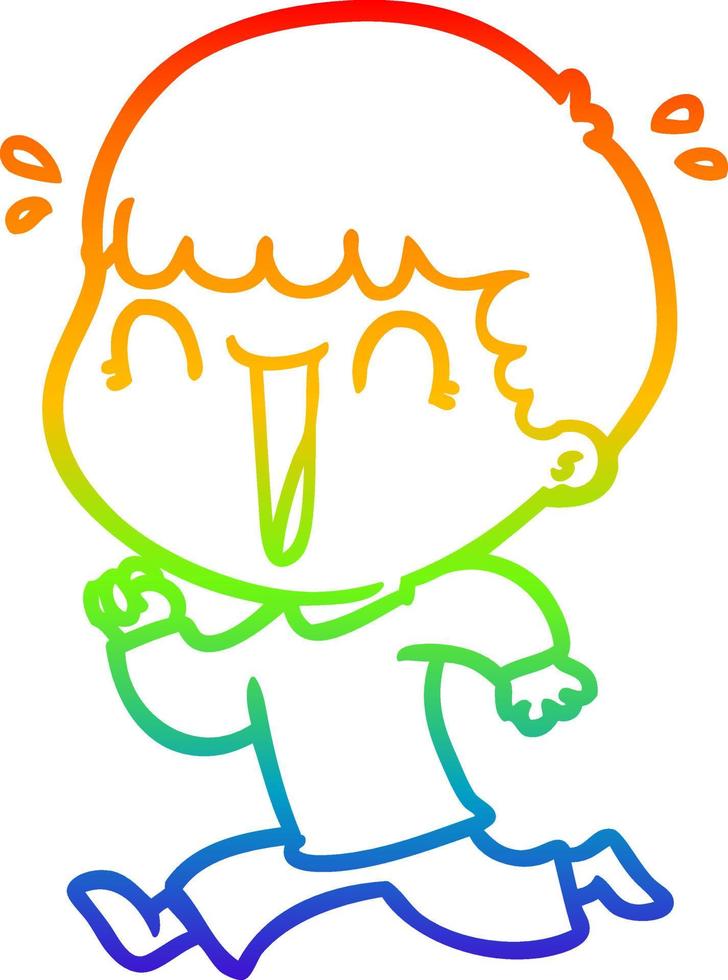 rainbow gradient line drawing laughing cartoon man vector