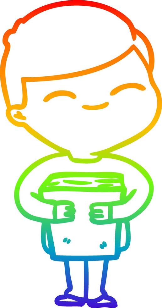 rainbow gradient line drawing cartoon smiling boy vector