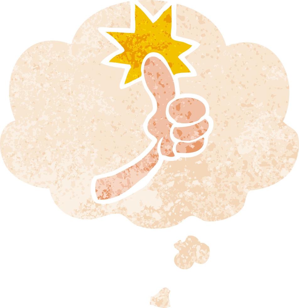 cartoon thumbs up sign and thought bubble in retro textured style vector