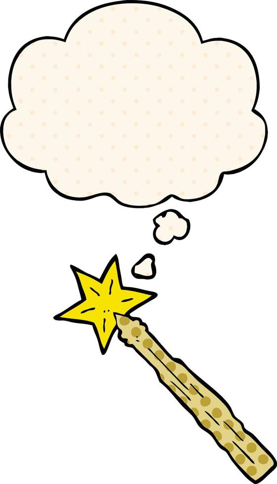 cartoon magic wand and thought bubble in comic book style vector