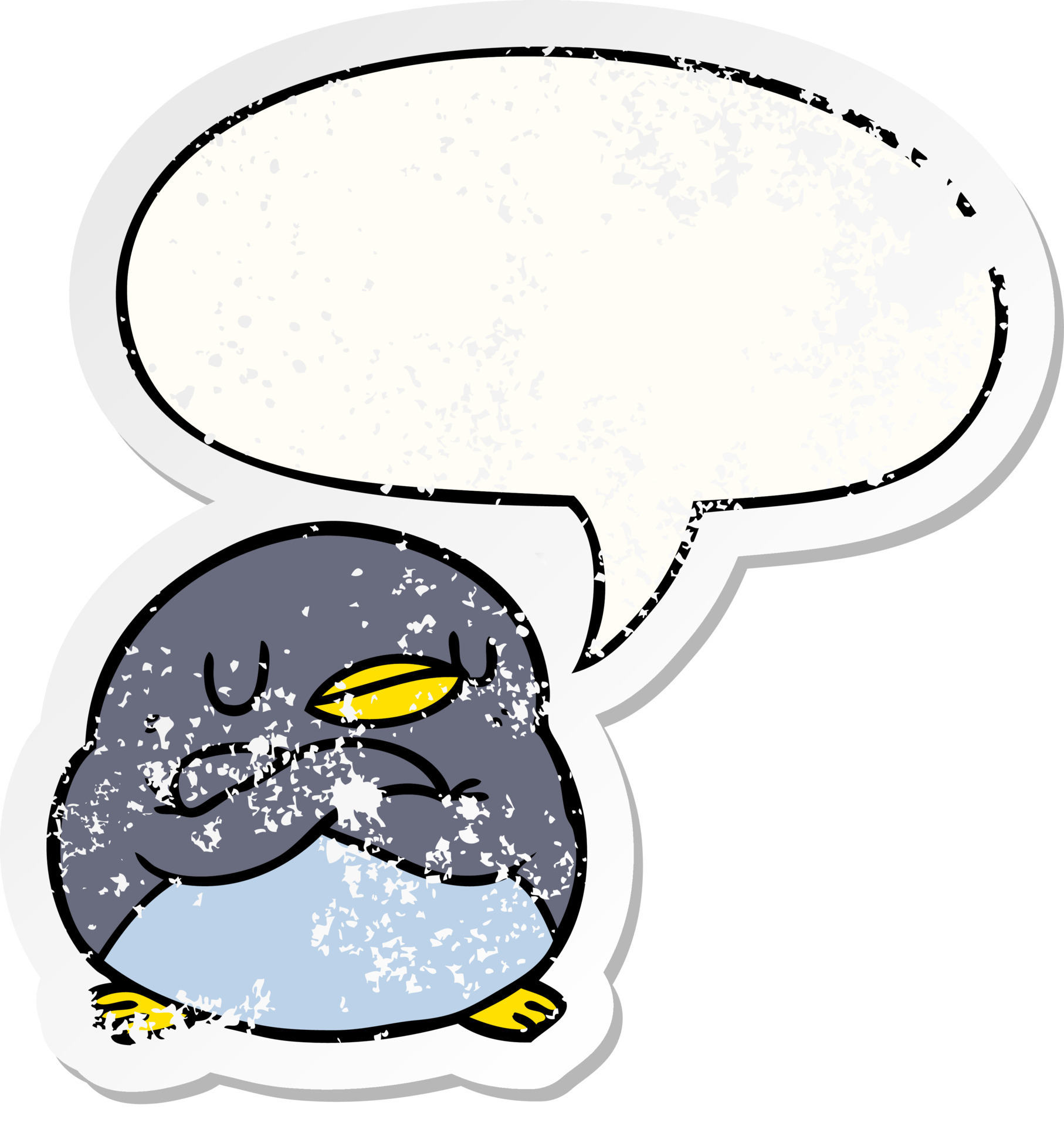 cartoon penguin and crossed arms and speech bubble distressed sticker