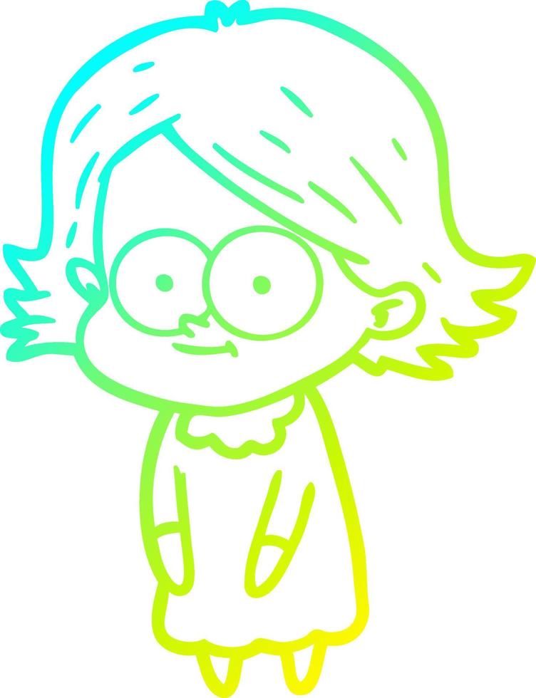 cold gradient line drawing happy cartoon girl vector
