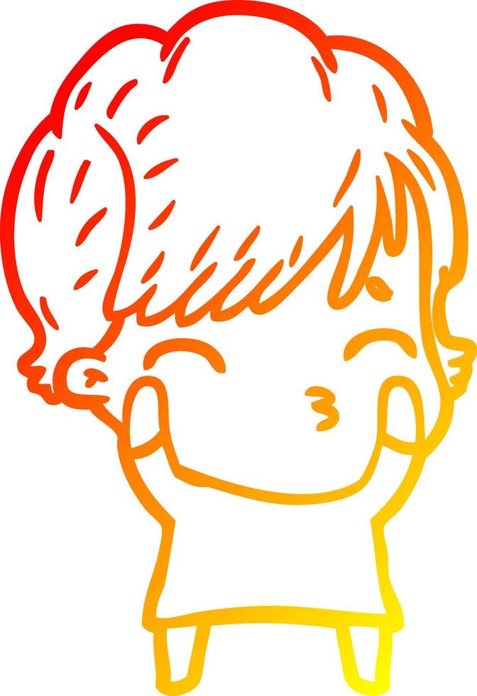 warm gradient line drawing cartoon woman thinking vector
