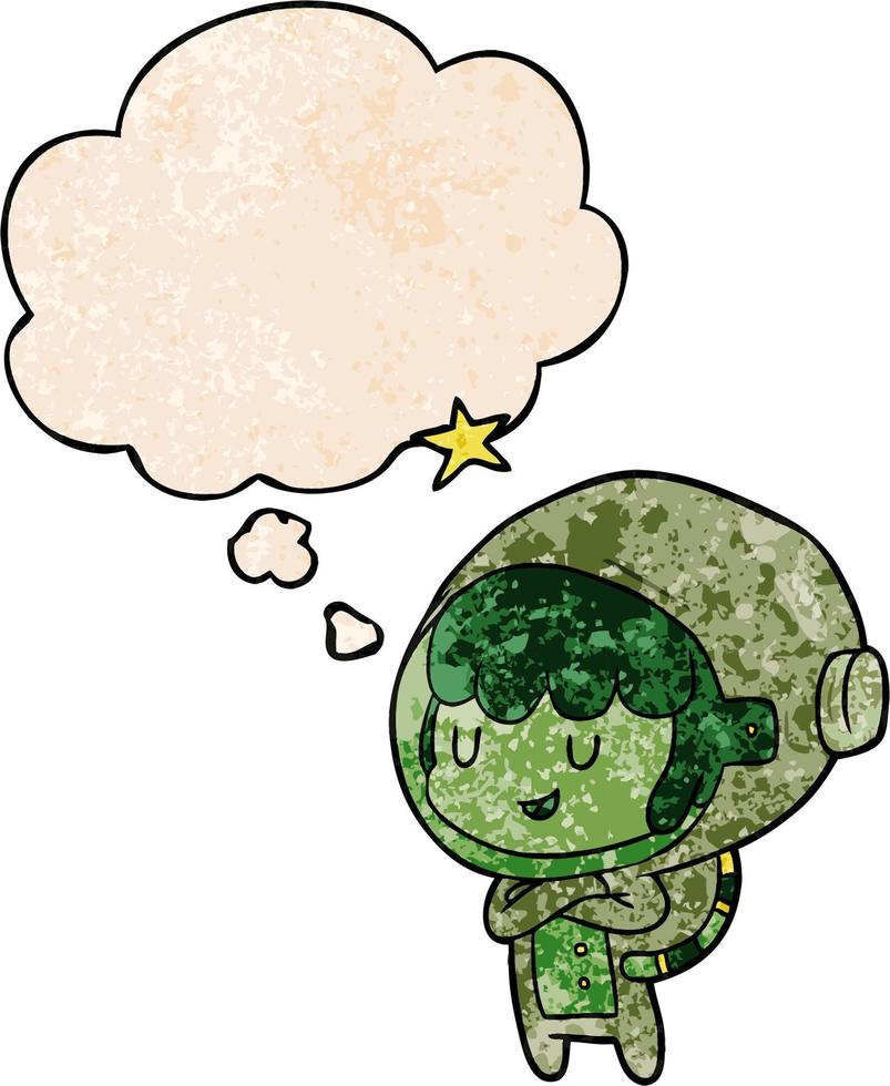 cartoon space girl and thought bubble in grunge texture pattern style vector