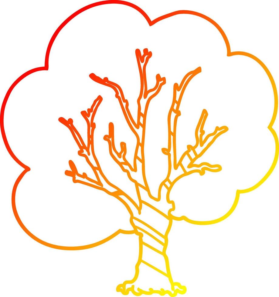 warm gradient line drawing cartoon tree vector