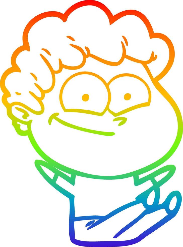 rainbow gradient line drawing cartoon happy man vector