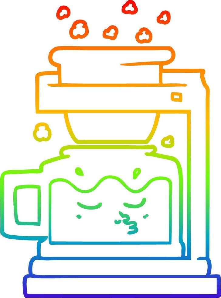 rainbow gradient line drawing cartoon filter coffee machine vector
