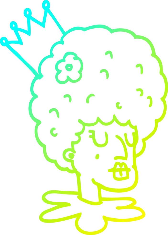 cold gradient line drawing cartoon queen in makeup and huge wig vector