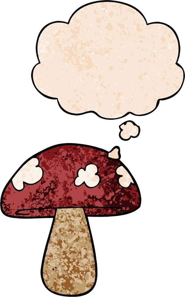 cartoon mushroom and thought bubble in grunge texture pattern style vector