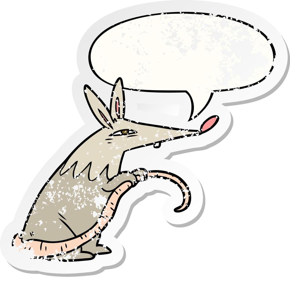 cartoon sneaky rat and speech bubble distressed sticker vector