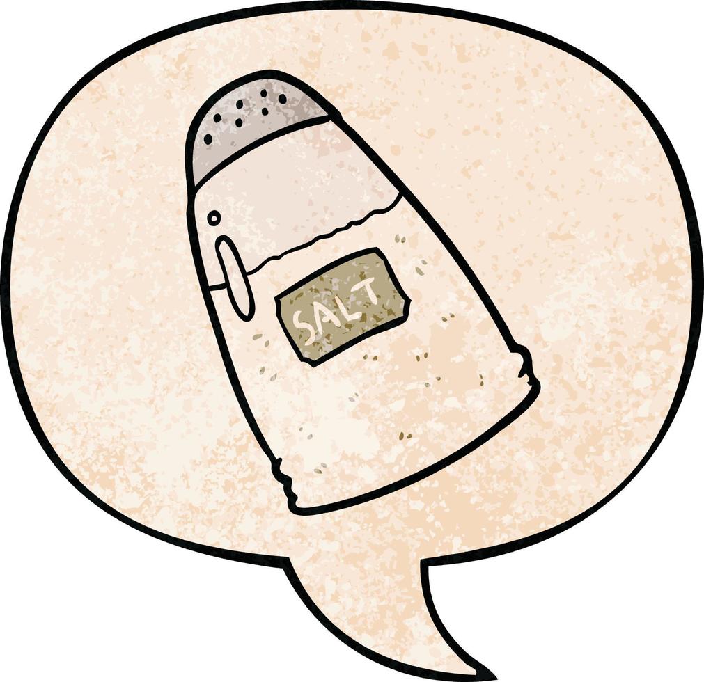 cartoon salt shaker and speech bubble in retro texture style vector