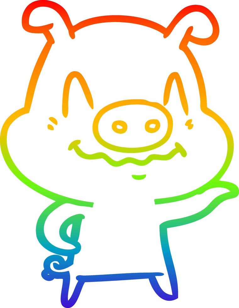 rainbow gradient line drawing nervous cartoon pig vector