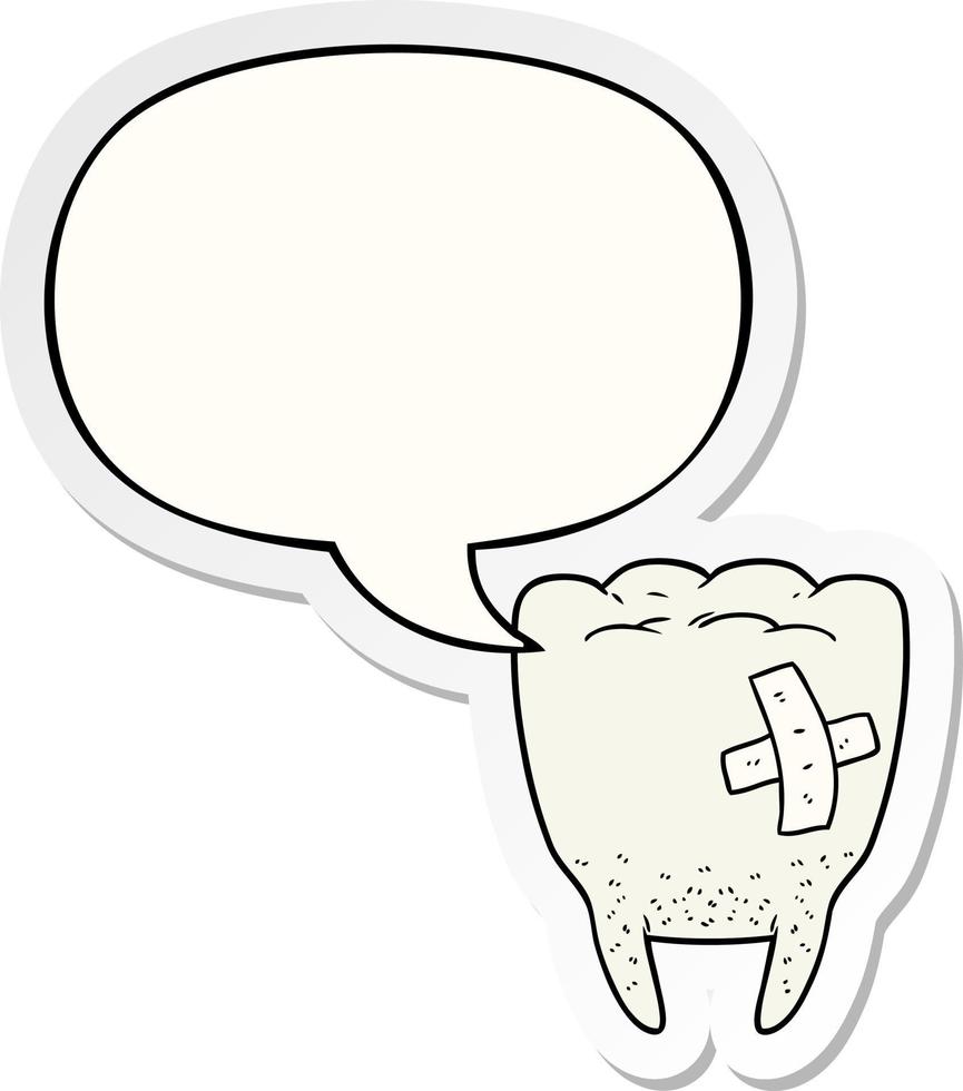 cartoon bad tooth and speech bubble sticker vector