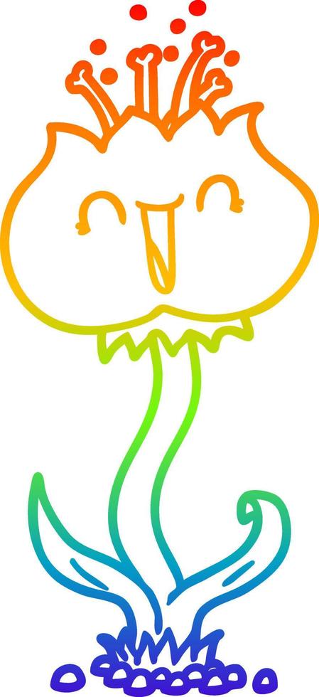 rainbow gradient line drawing cute cartoon flower vector