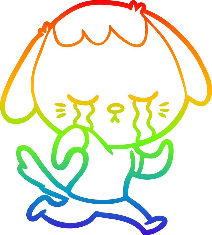 dibujo de línea de gradiente de arco iris lindo cachorro llorando dibujos animados vector