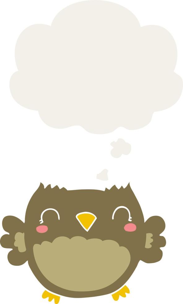 cute cartoon owl and thought bubble in retro style vector