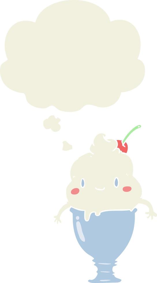 cute cartoon ice cream and thought bubble in retro style vector