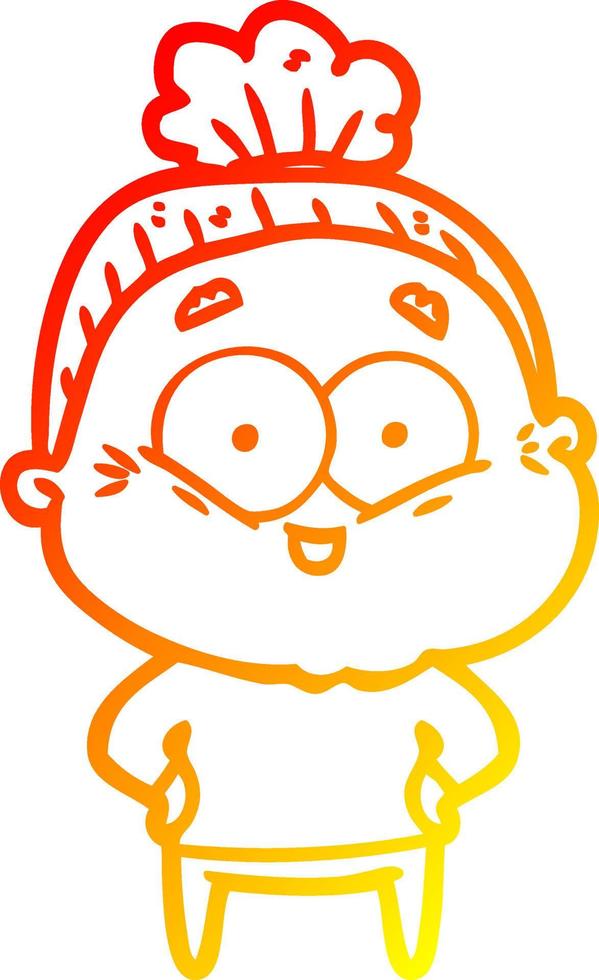 warm gradient line drawing cartoon happy old woman vector