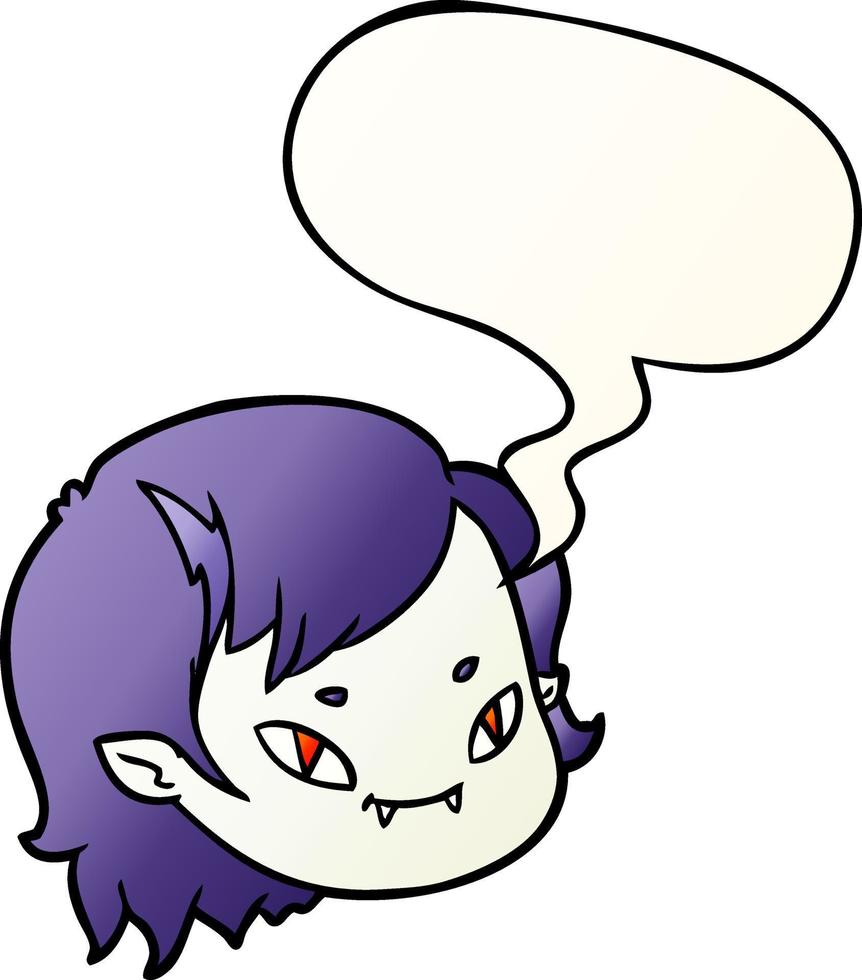 cartoon vampire girl face and speech bubble in smooth gradient style vector