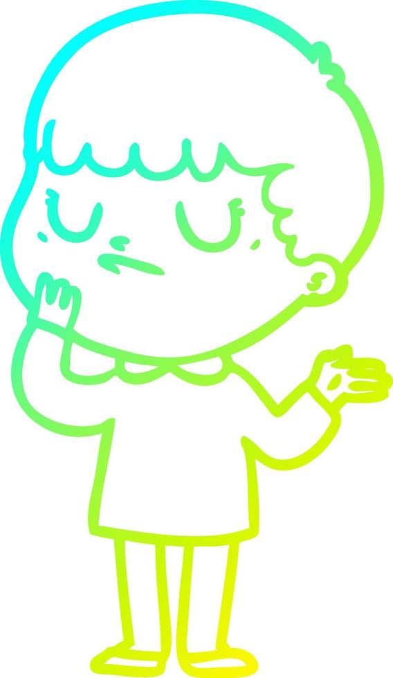 cold gradient line drawing cartoon grumpy boy vector