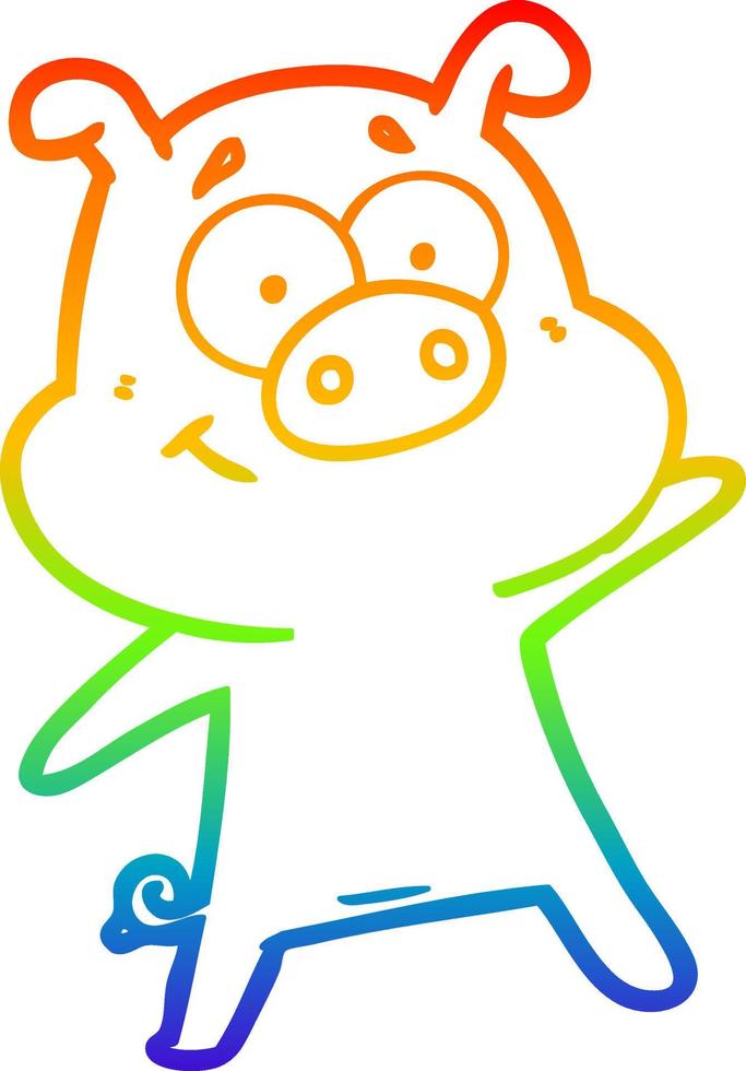 rainbow gradient line drawing happy cartoon pig vector