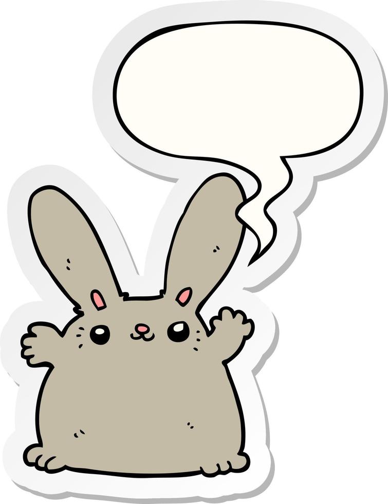 cartoon rabbit and speech bubble sticker vector