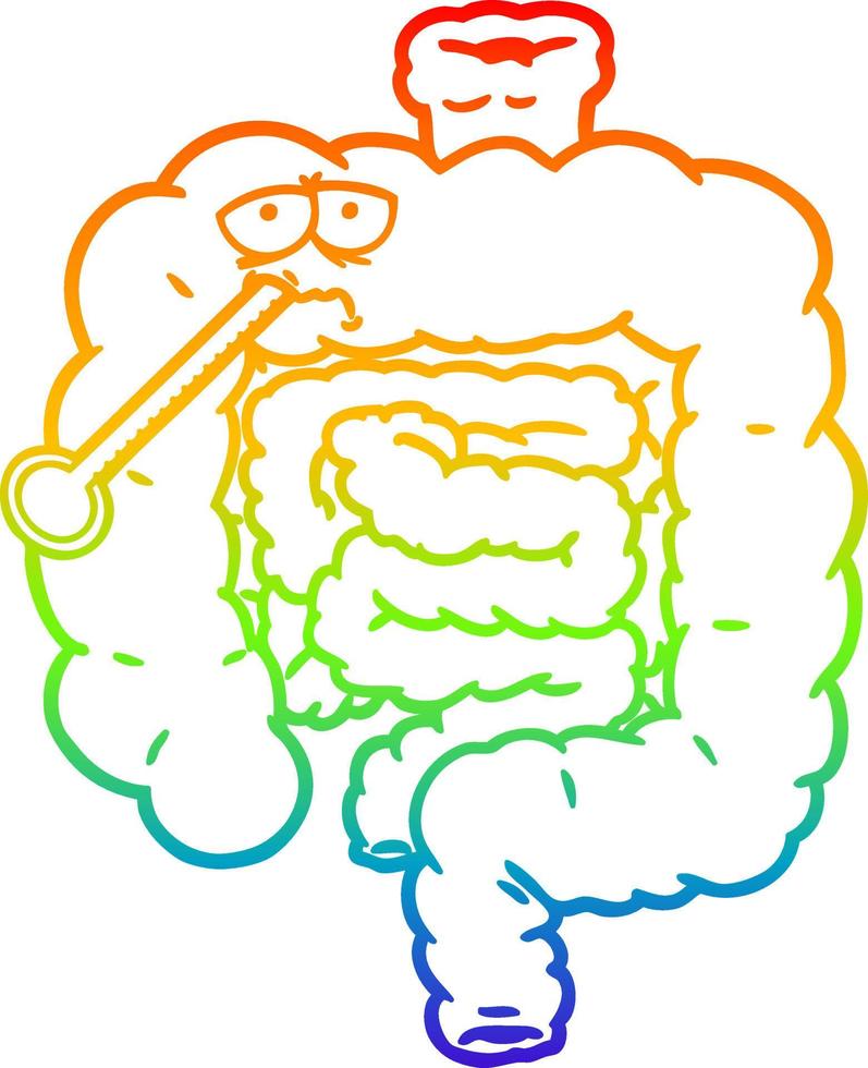 rainbow gradient line drawing cartoon unhealthy intestines vector