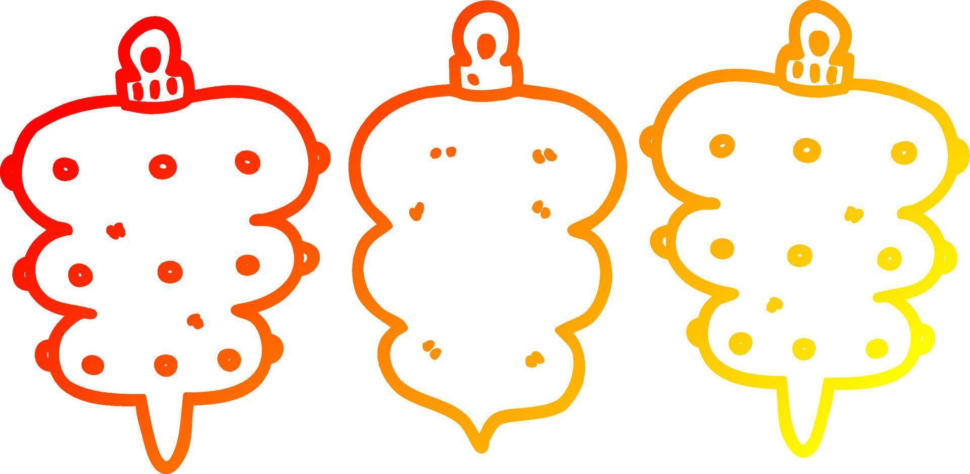 warm gradient line drawing cartoon christmas decorations vector