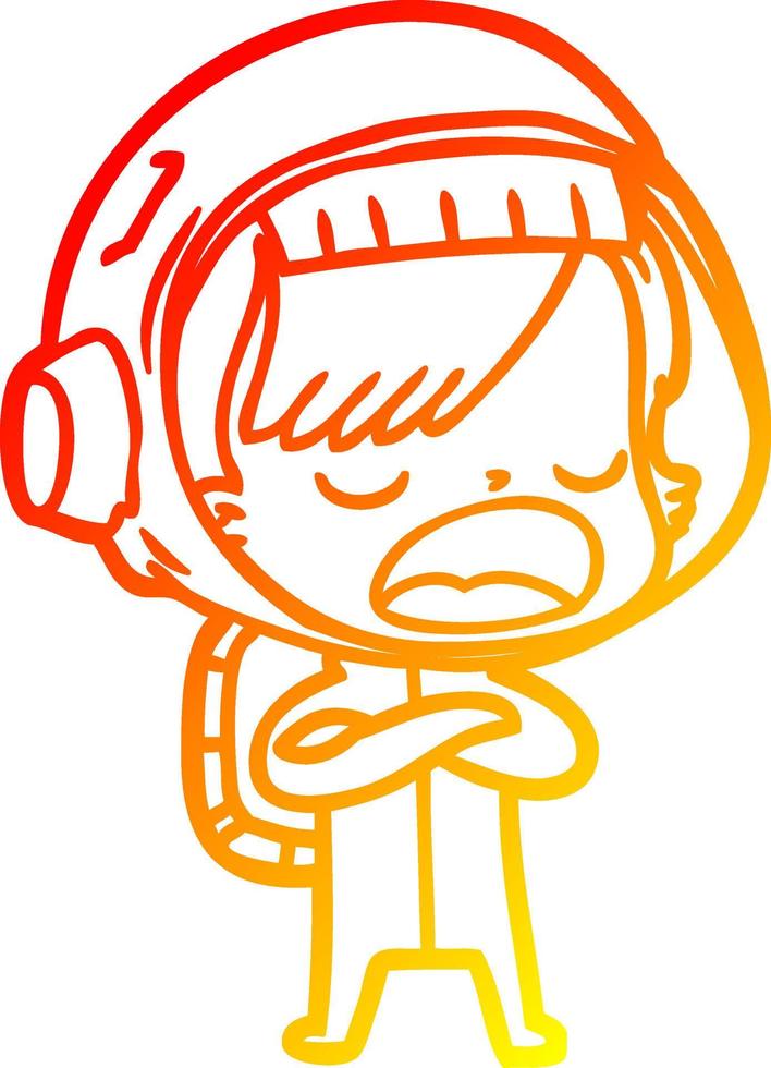 warm gradient line drawing cartoon astronaut woman explaining vector