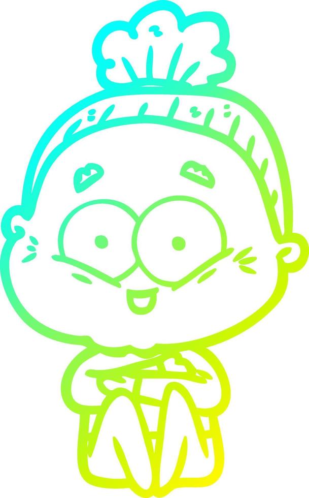 cold gradient line drawing cartoon happy old woman vector