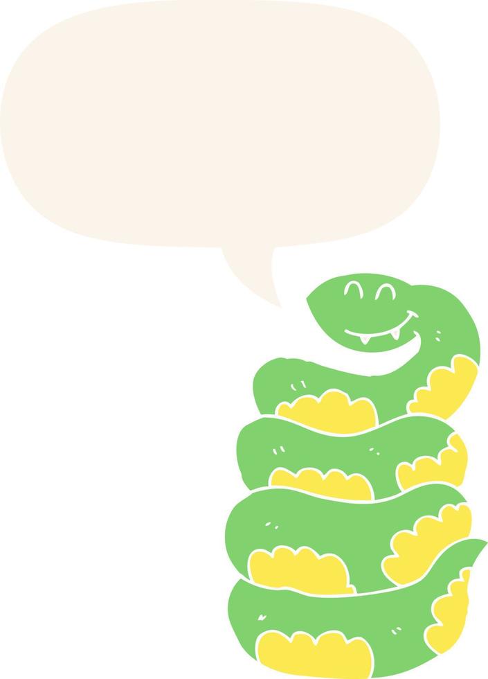 cartoon snake and speech bubble in retro style vector